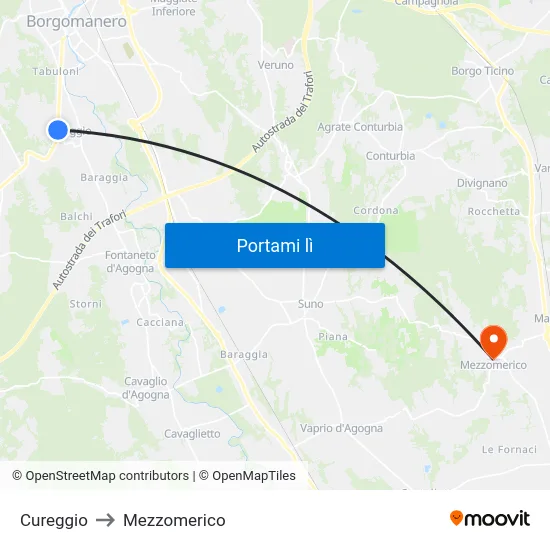 Cureggio to Mezzomerico map
