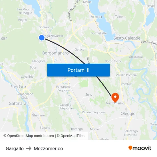 Gargallo to Mezzomerico map