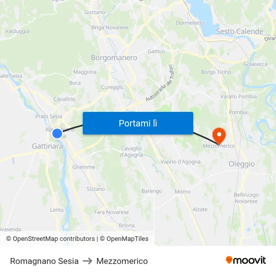 Romagnano Sesia to Mezzomerico map