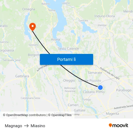 Magnago to Miasino map