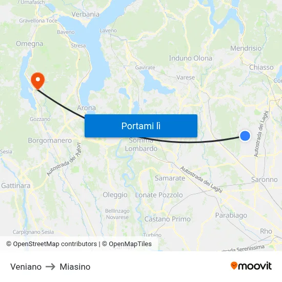 Veniano to Miasino map