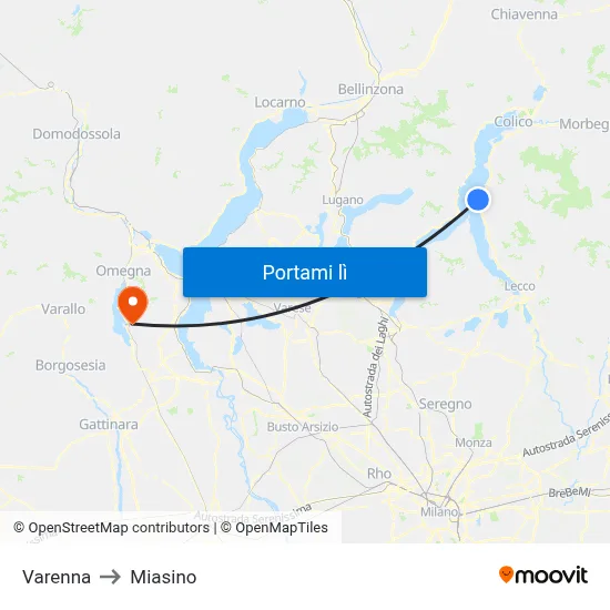 Varenna to Miasino map