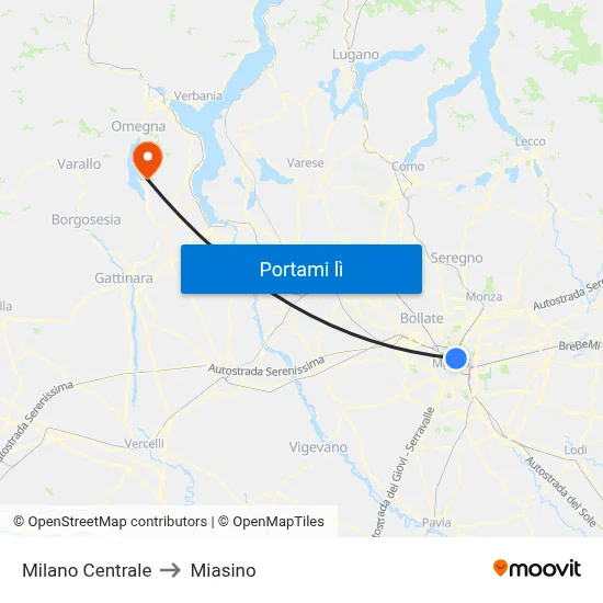 Milano Centrale to Miasino map