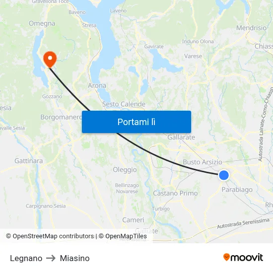 Legnano to Miasino map