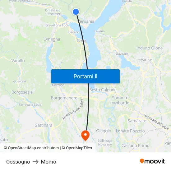 Cossogno to Momo map