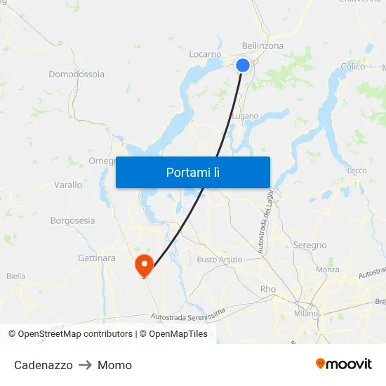 Cadenazzo to Momo map