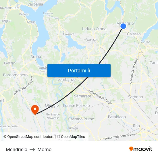 Mendrisio to Momo map