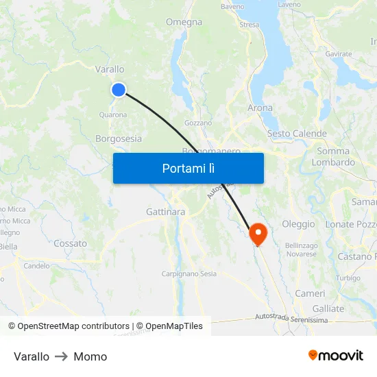 Varallo to Momo map