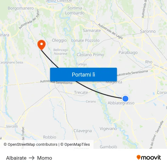 Albairate to Momo map
