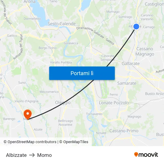 Albizzate to Momo map