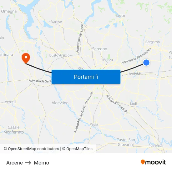 Arcene to Momo map