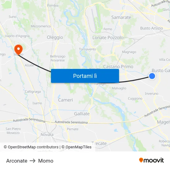 Arconate to Momo map