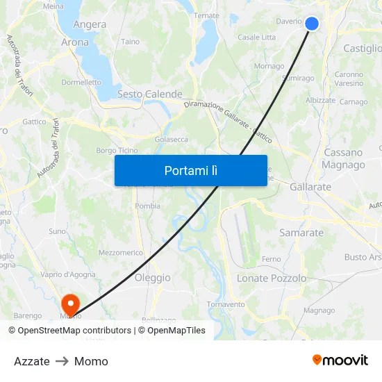 Azzate to Momo map