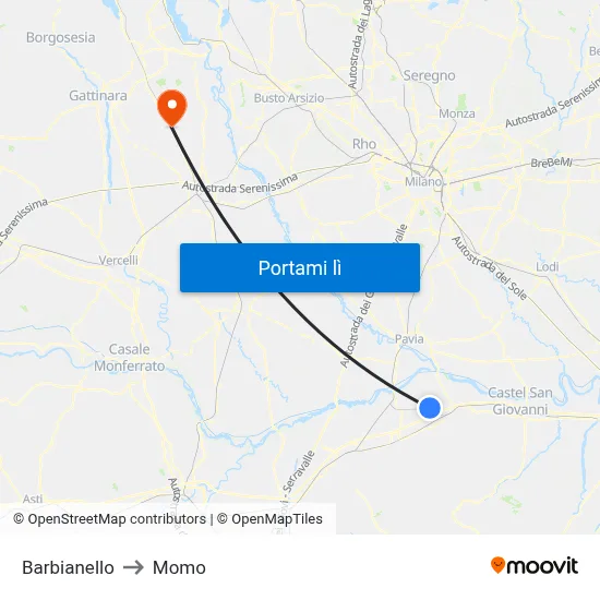 Barbianello to Momo map