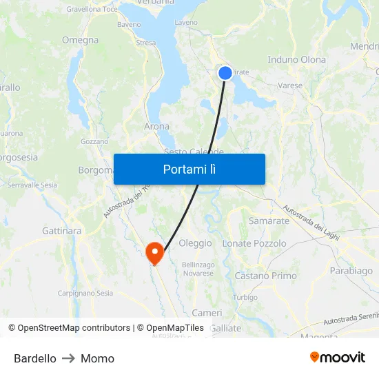 Bardello to Momo map