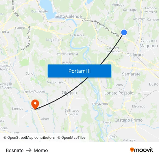 Besnate to Momo map