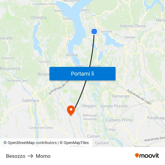 Besozzo to Momo map
