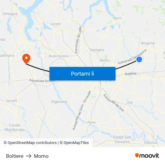 Boltiere to Momo map
