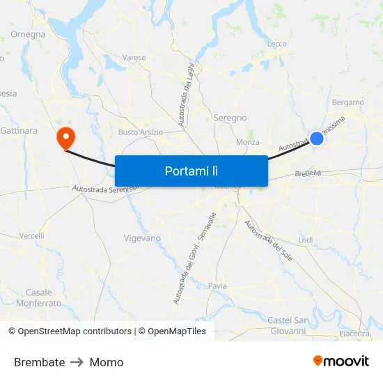 Brembate to Momo map