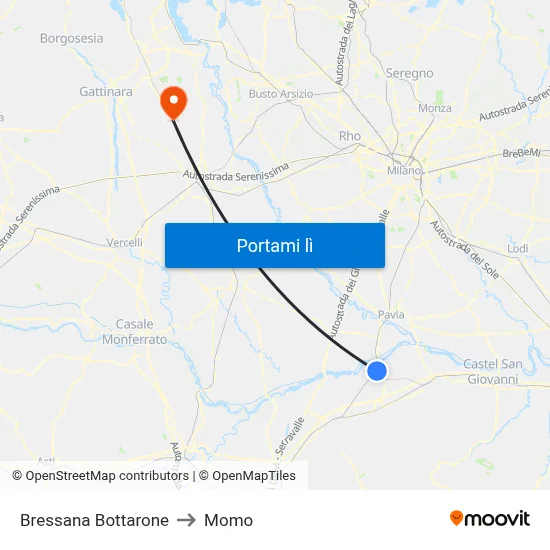 Bressana Bottarone to Momo map