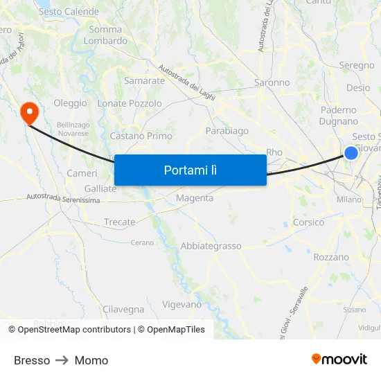 Bresso to Momo map