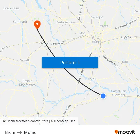 Broni to Momo map