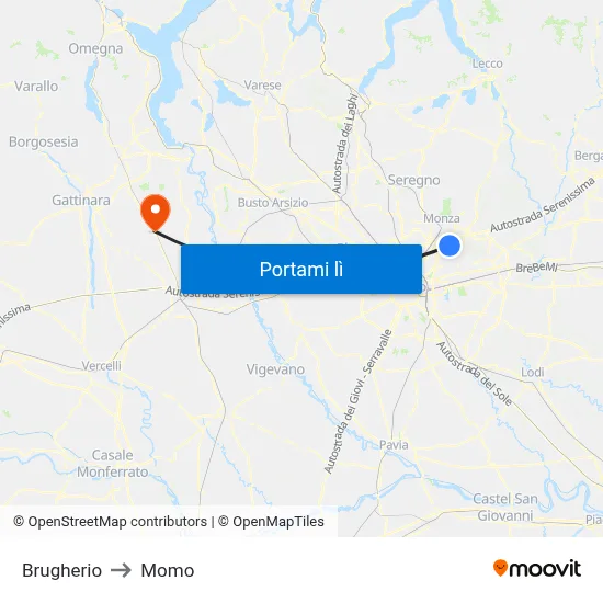 Brugherio to Momo map