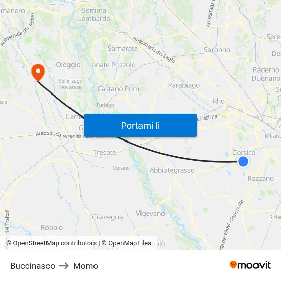 Buccinasco to Momo map