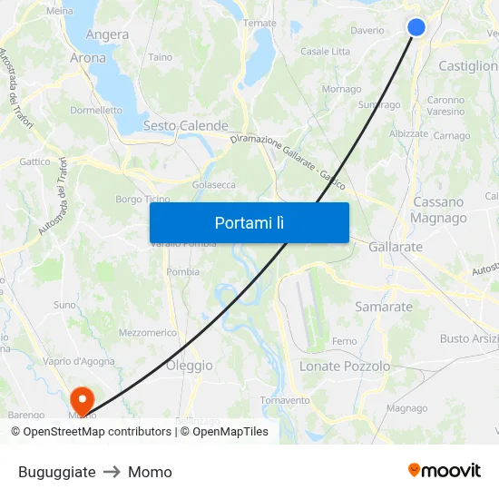 Buguggiate to Momo map