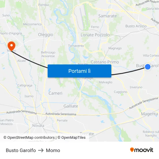 Busto Garolfo to Momo map