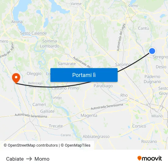 Cabiate to Momo map