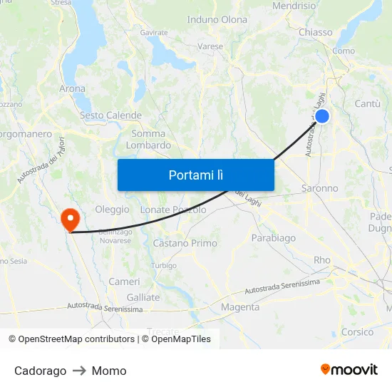 Cadorago to Momo map