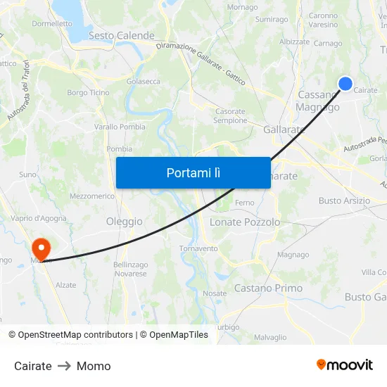 Cairate to Momo map