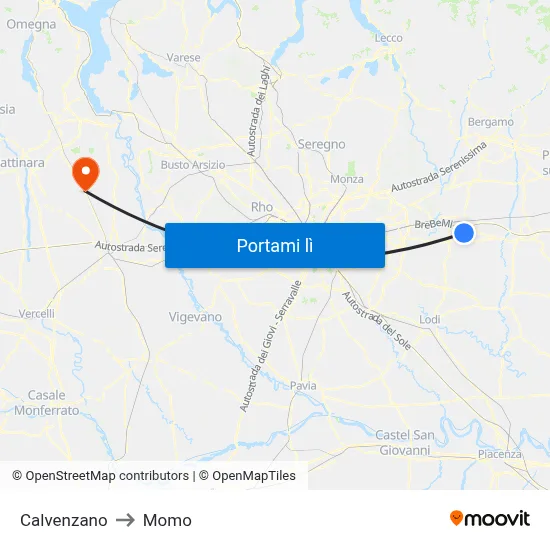 Calvenzano to Momo map