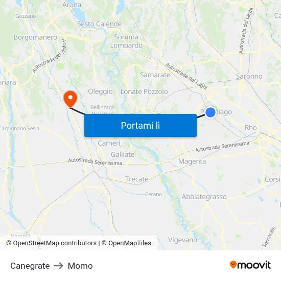 Canegrate to Momo map