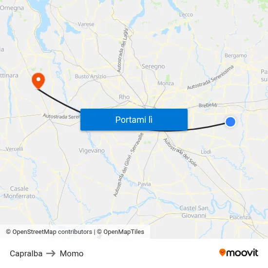 Capralba to Momo map