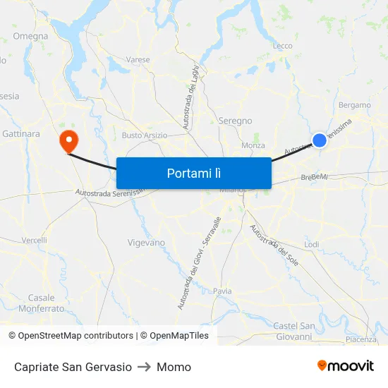 Capriate San Gervasio to Momo map