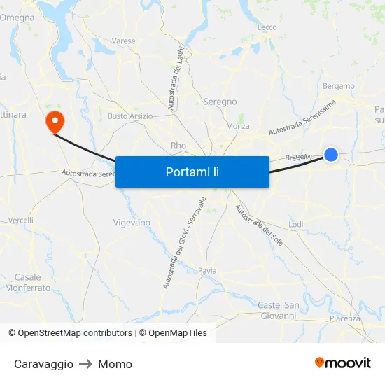 Caravaggio to Momo map