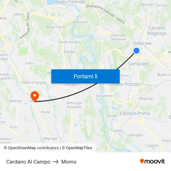 Cardano Al Campo to Momo map