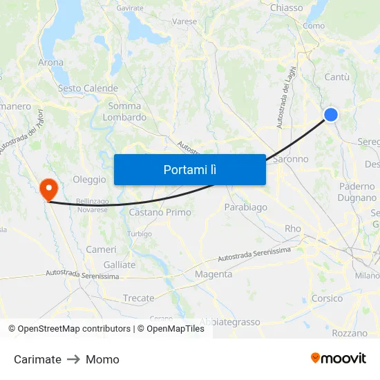 Carimate to Momo map