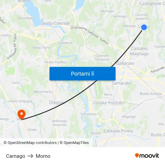 Carnago to Momo map