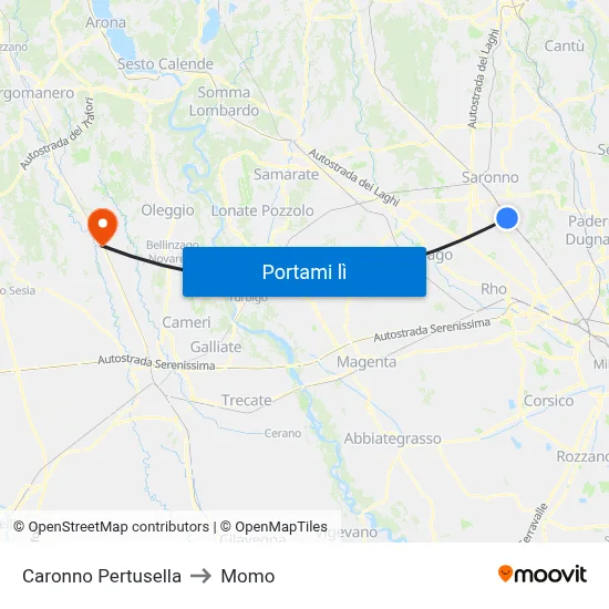 Caronno Pertusella to Momo map
