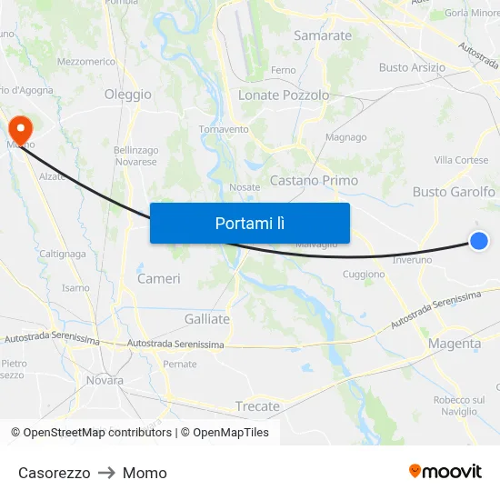 Casorezzo to Momo map
