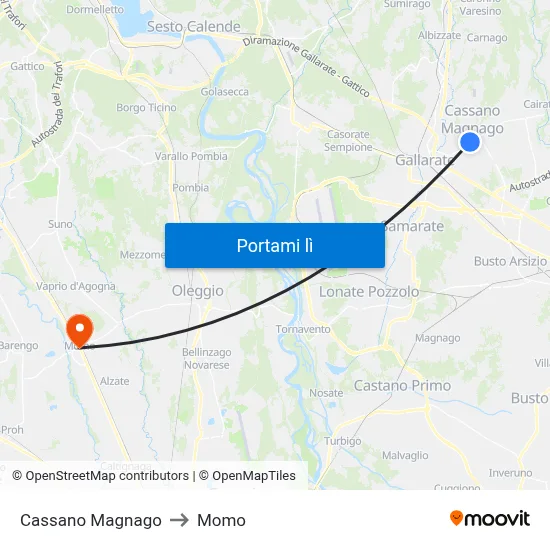 Cassano Magnago to Momo map
