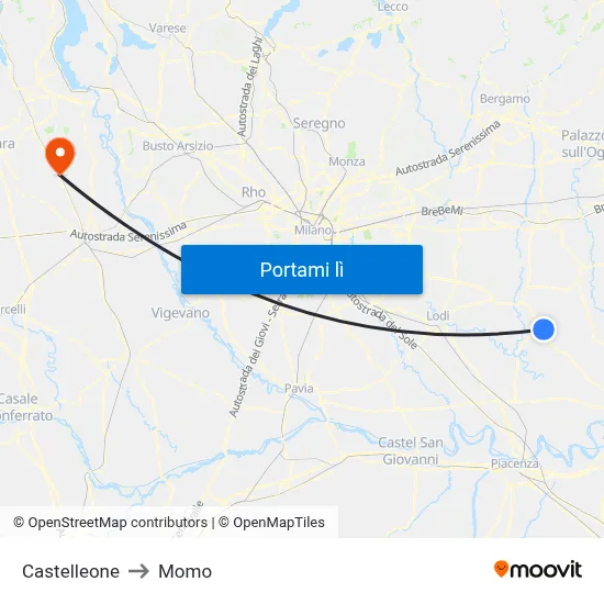 Castelleone to Momo map