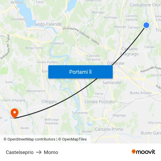Castelseprio to Momo map
