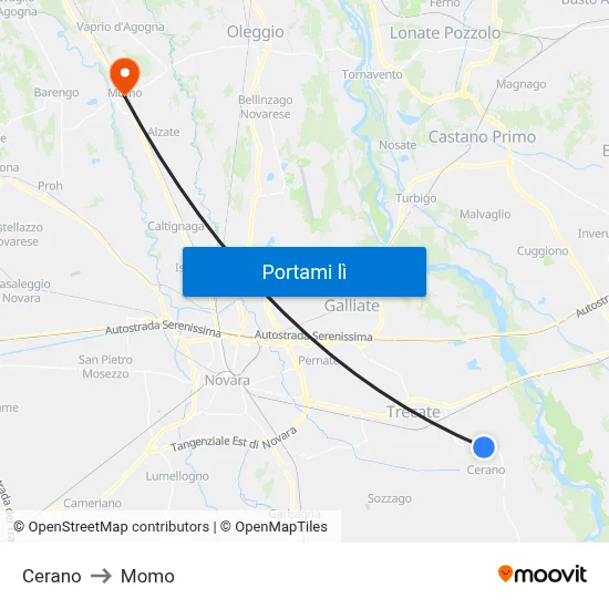 Cerano to Momo map