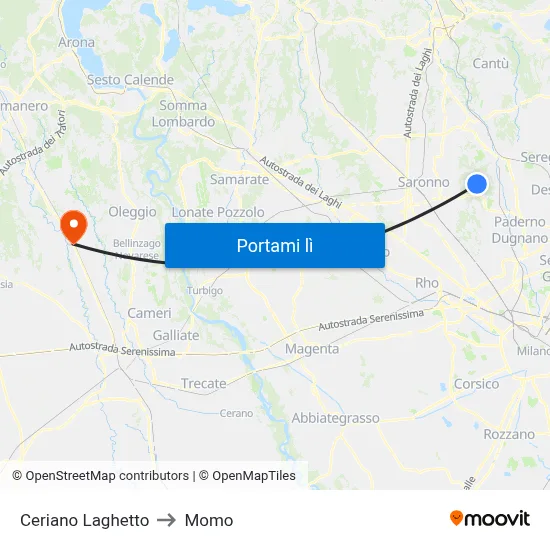 Ceriano Laghetto to Momo map
