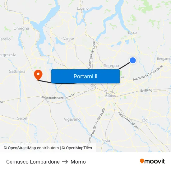 Cernusco Lombardone to Momo map