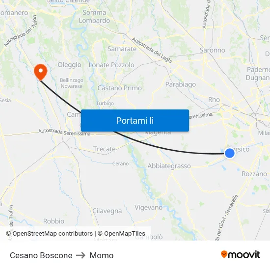 Cesano Boscone to Momo map